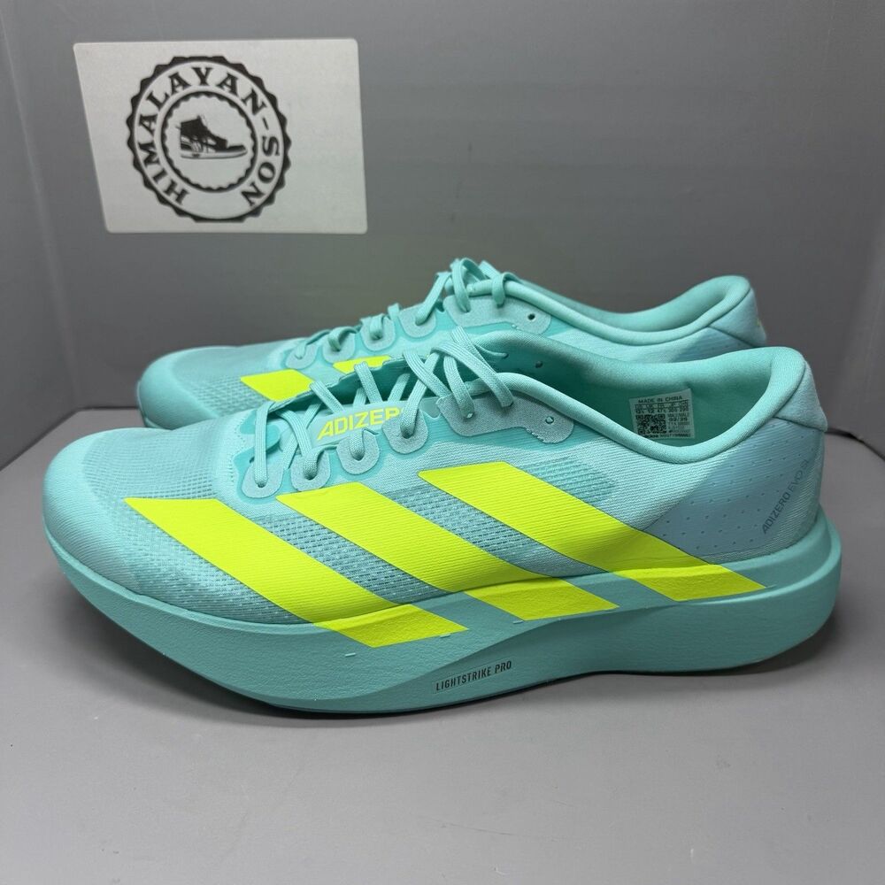 Adidas Adizero EVO SL Sneakers Men Size 12.5 Flash Aqua Lucid Lemon JS4506 NEW